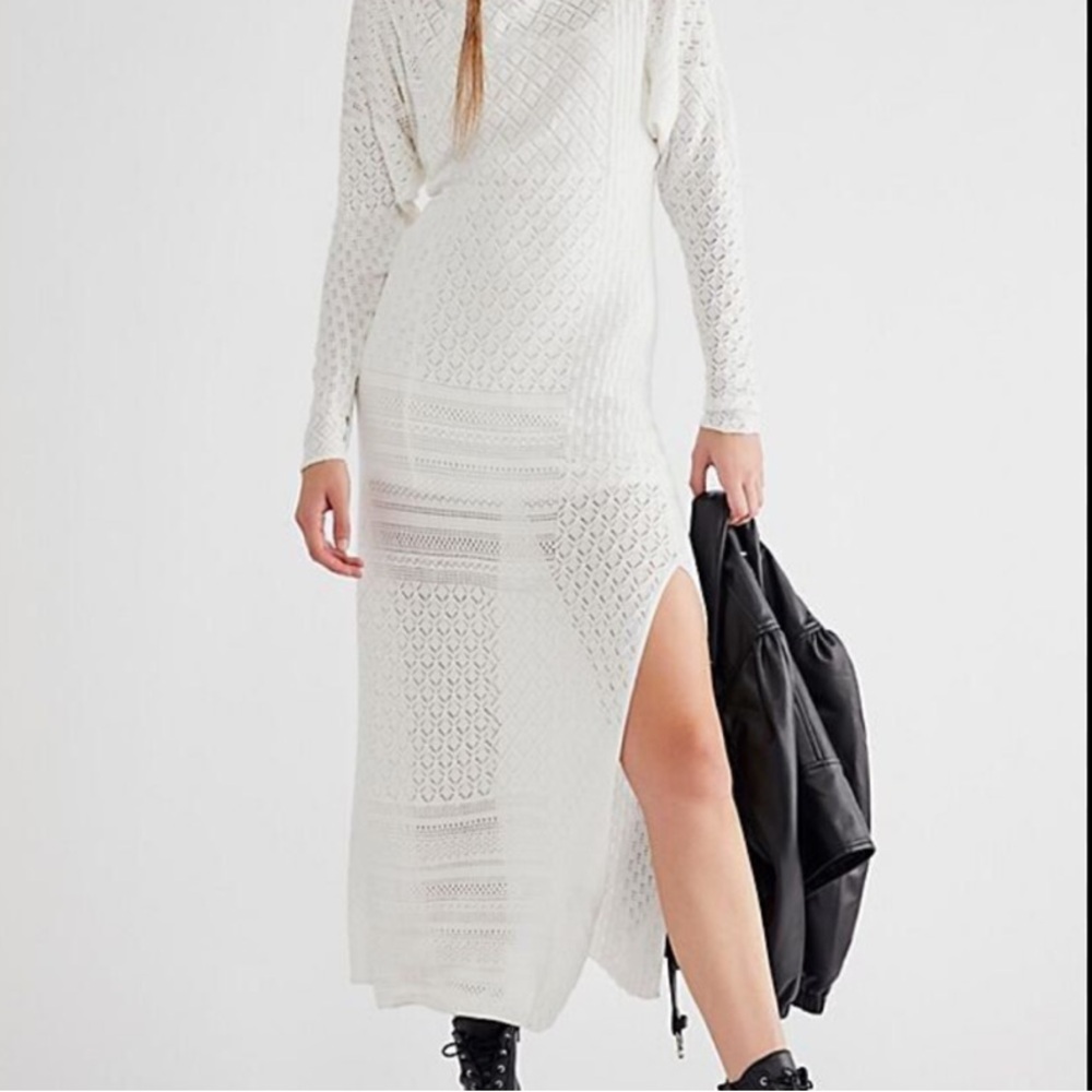 Free People White Knit Kiki Midi Dress